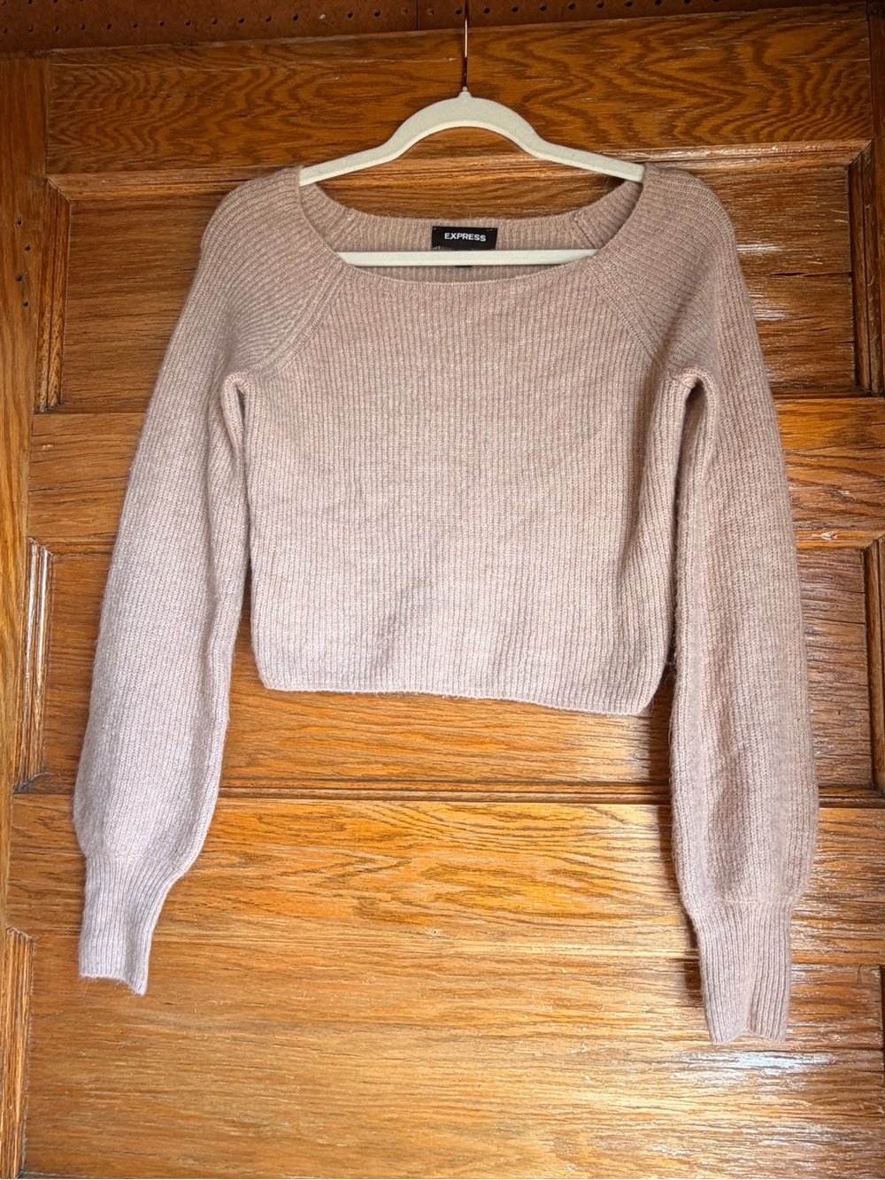 Express Women's Cropped Ribbed Sweater in Light Taupe (XS)